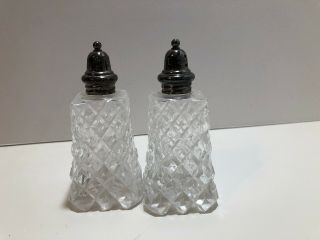 Vintage Crystal Cut Diamond Pattern Salt & Pepper Shakers 4 Inches