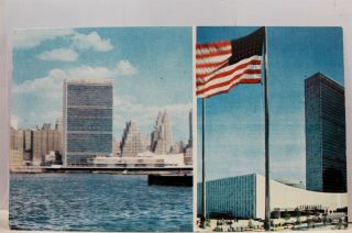 York Ny Nyc City Skyline East River United Nations Un Postcard Old Vintage
