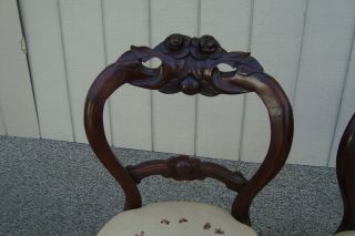 61345 Pair Antique Victorian Side Chairs Hand Made Needelpoint Seats 3