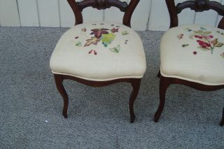 61345 Pair Antique Victorian Side Chairs Hand Made Needelpoint Seats 4