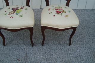 61345 Pair Antique Victorian Side Chairs Hand Made Needelpoint Seats 5