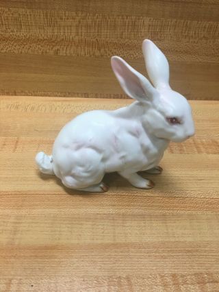 Vintage Lefton Bunny Rabbit Figurine White With Pink Eyes 1950 - 60s No Label