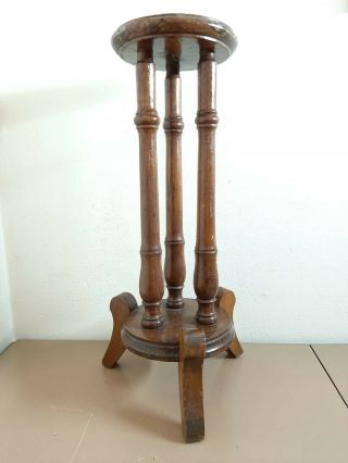 Antique Vintage Hand Carved Wood Pedestal Display Table Plant Stand Vase Flawor