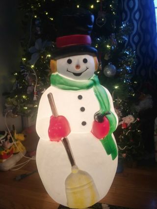Vintage Empire Snowman Blow Mold Top Hat With Broom Pipe Carrot Nose 39 " Light