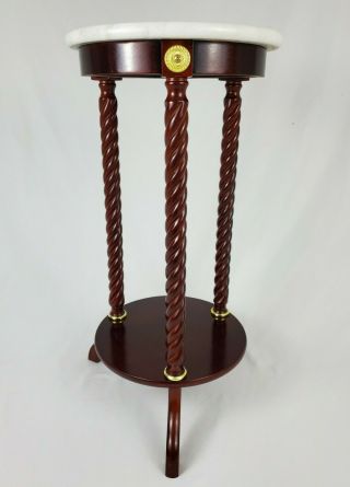 Vintage Empire Marble Top Pedestal Table Plant Stand Mahogany Barley Twist
