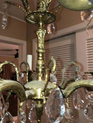 Vintage Spain Chandelier Brass 5 Arm Light Petite Light Fixture Crystals Lovely 3