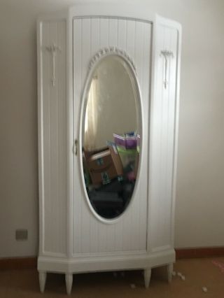 Antique White Chifferobe With Mirror Refinished