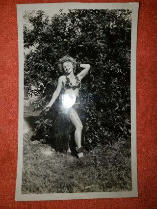 Vintage Photo Of Girl In Hula Skirt