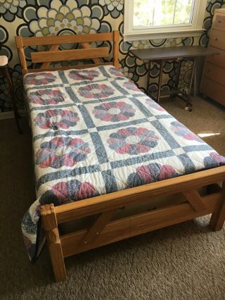 Vintage A.  Brandt Ranch Oak Twin Size Bed Headboard Foot Board Side Rails