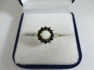 Fabulous Vintage,  London 1978,  9ct Gold Opal & Sapphire Ring Uk Size O1/2 3.  5g
