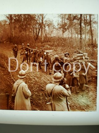 Wwi Glass Stereoview Photo Slide American Soldiers Carrying Injured Dead Meuse