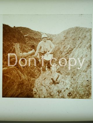 Wwi Glass Stereoview Photo Slide Soldier In Mud Trench Esparges Meuse