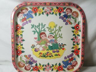 1970s Vintage Metal Daher Decorated Ware Raggedy Ann & Andy Tray 13.  5 " X 13.  5 "