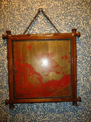 Antique French Tri - Fold Mirror Chinoiserie Design In Faux Bamboo Plates