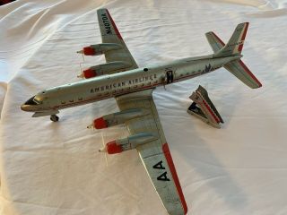 Vintage YONEZAWA Tin Litho AMERICAN AIRLINES DC - 7C Battery Operated Not 2