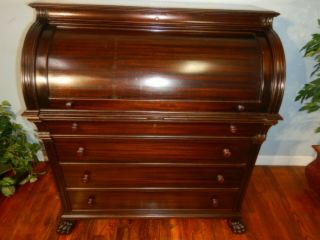 Antique Cylinder Roll Top Desk Lions Feet Home Office Use