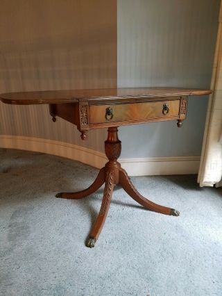 Antique Imperial Mahogany Drop Leaf Table With Drawer,  Four Leg Pedestal