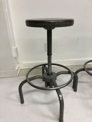 Vintage INDUSTRIAL STOOL PAIR desk chair drafting swivel bar adjustable gray set 6