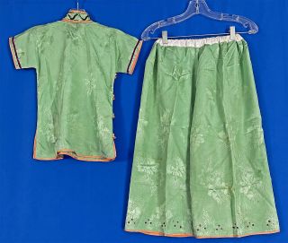 Vintage 1930s Childs Chinese Celadon Jade Green Silk Cheongsam Top Palazzo Pants 3