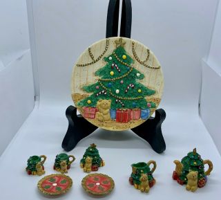 Miniature Tea Set Christmas Doll House Or Fairy Garden 10 Piece Resin