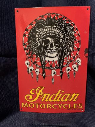 Vintage Porcelain Indian Motorcycles Advertising Sign 16.  5 X 11 Inches