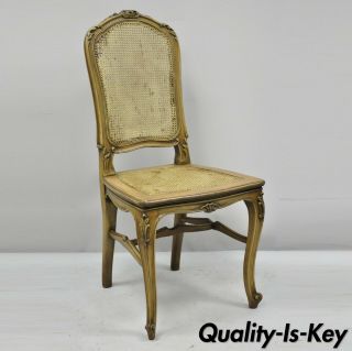 One Antique French Provincial Louis Xv Style Carved Walnut & Cane Dining Chair