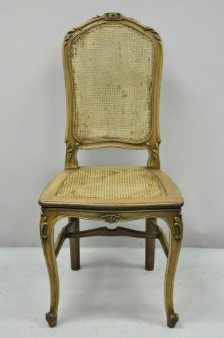 One Antique French Provincial Louis XV Style Carved Walnut & Cane Dining Chair 2