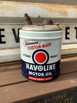 Vintage Texaco Havoline Lubricants 5 Gallon Motor Oil Can.  Not Porcelain Sign