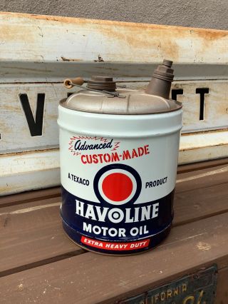 Vintage Texaco Havoline Lubricants 5 Gallon Motor Oil Can.  Not Porcelain Sign 2