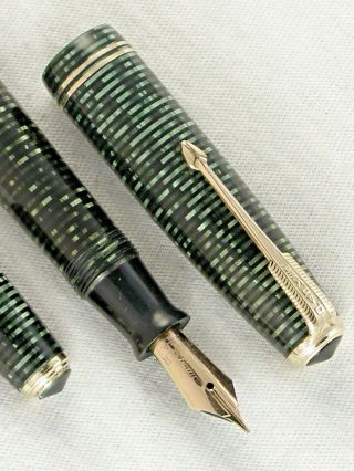 Vintage Emerald Green Striped Parker Vacumatic Fountain Pen Double Jewels