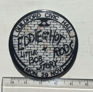 Vtg Og Eddie & The Hot Rods Little Bob Story 45mm Pin Badge Guildford Civic Hall
