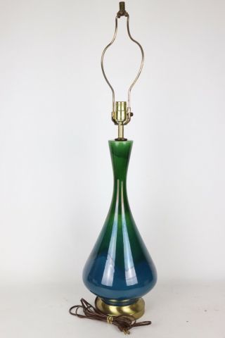 Vintage Mid Century Modern Blue Green Drip Glaze Ceramic Electric Table Lamp Mcm