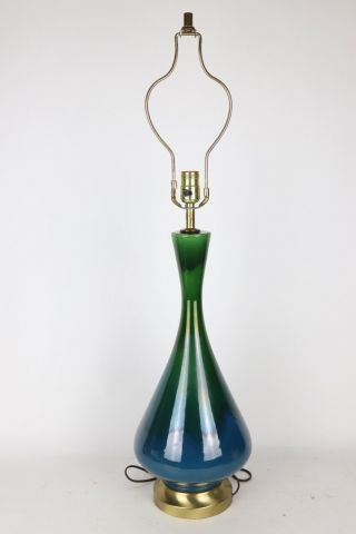 Vintage Mid Century Modern Blue Green Drip Glaze Ceramic Electric Table Lamp MCM 2