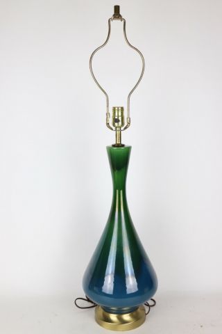 Vintage Mid Century Modern Blue Green Drip Glaze Ceramic Electric Table Lamp MCM 3