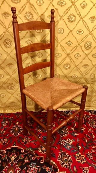 Early 19th Century England Ladderback Side Chair With Rush Seat