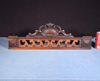25 " French Antique Pediment/crest In Carved Walnut Wood Salvage
