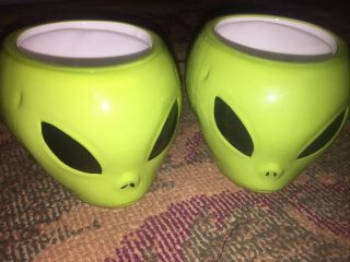 2 Alien Shape Coffee Mug Cup Ceramic Green Face Black Eyes Area 51 Ufo