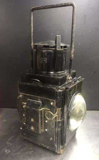 Vintage British Rail Hand Signal Oil Lamp,  Railway Guards Lantern Two Red Lenses