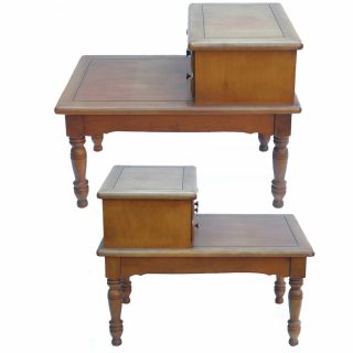 Vintage Wooden 2 - Tier Step End Table with drawers 3