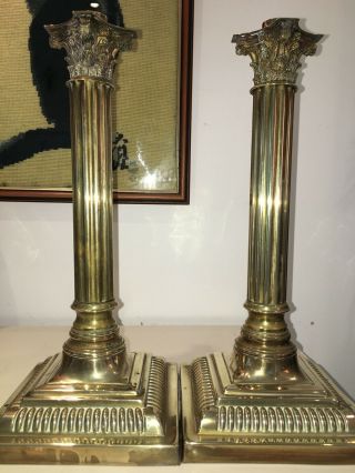 Heavy Brass Corinthian Column Oil Lamp Bases