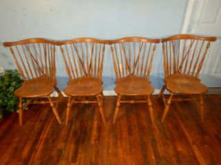Set Of 4 Ethan Allen Windsor Chairs Brace Back 12 Spindle Maple & Birch 6020