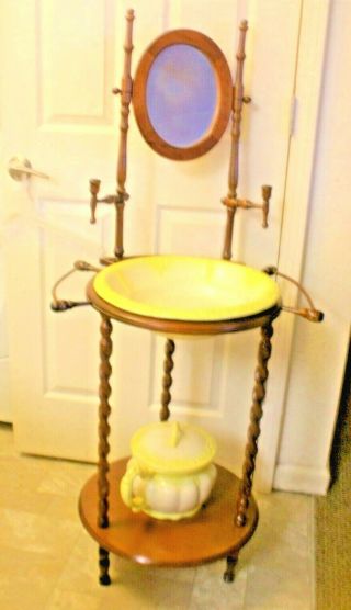 Wash Stand Mirror Candle Sticks Towel Racks Bowl Covered Bowl Twisted Legs