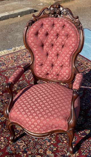 Ornate Carved Antique Victorian Mahogany Arm Chair