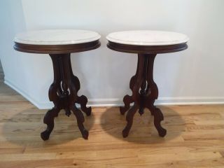 19th Century Victorian Walnut Marble Top Accent,  Side,  End Tables