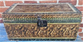 Very Good 19th Century England Paint Decorated Dovetailed Storage Chest 24 "