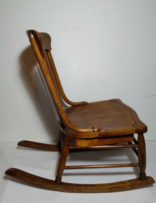 Antique Mission Oak Wood Rocking Chair with Sewing Drawer 3