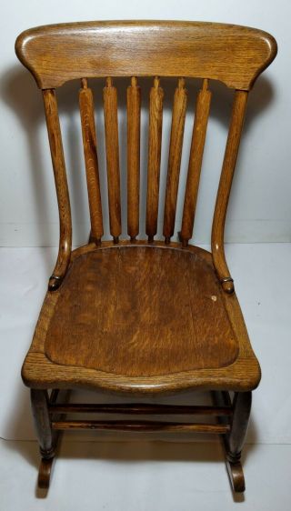Antique Mission Oak Wood Rocking Chair with Sewing Drawer 4