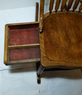 Antique Mission Oak Wood Rocking Chair with Sewing Drawer 6