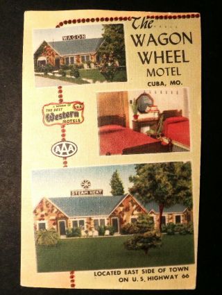Vintage Postcard Advertises The Wagon Wheel Motel In Cuba Missouri On Route 66