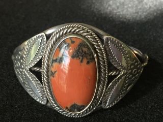 Vintage Southwest Native American Silver Petrified Wood Cuff Bracelet Euc